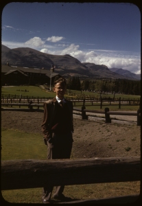 My late father Martin J. Walsh Jr., in 1948, taken with Kodachrome. I'm on the right, photo taken with an iPhone 6s. Glacier Park, Inc. National Park Service. 